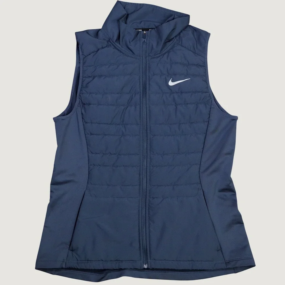 Nike Running Vest Womens Medium Navy Blue Quilted Puffer Full Zip 856222-471